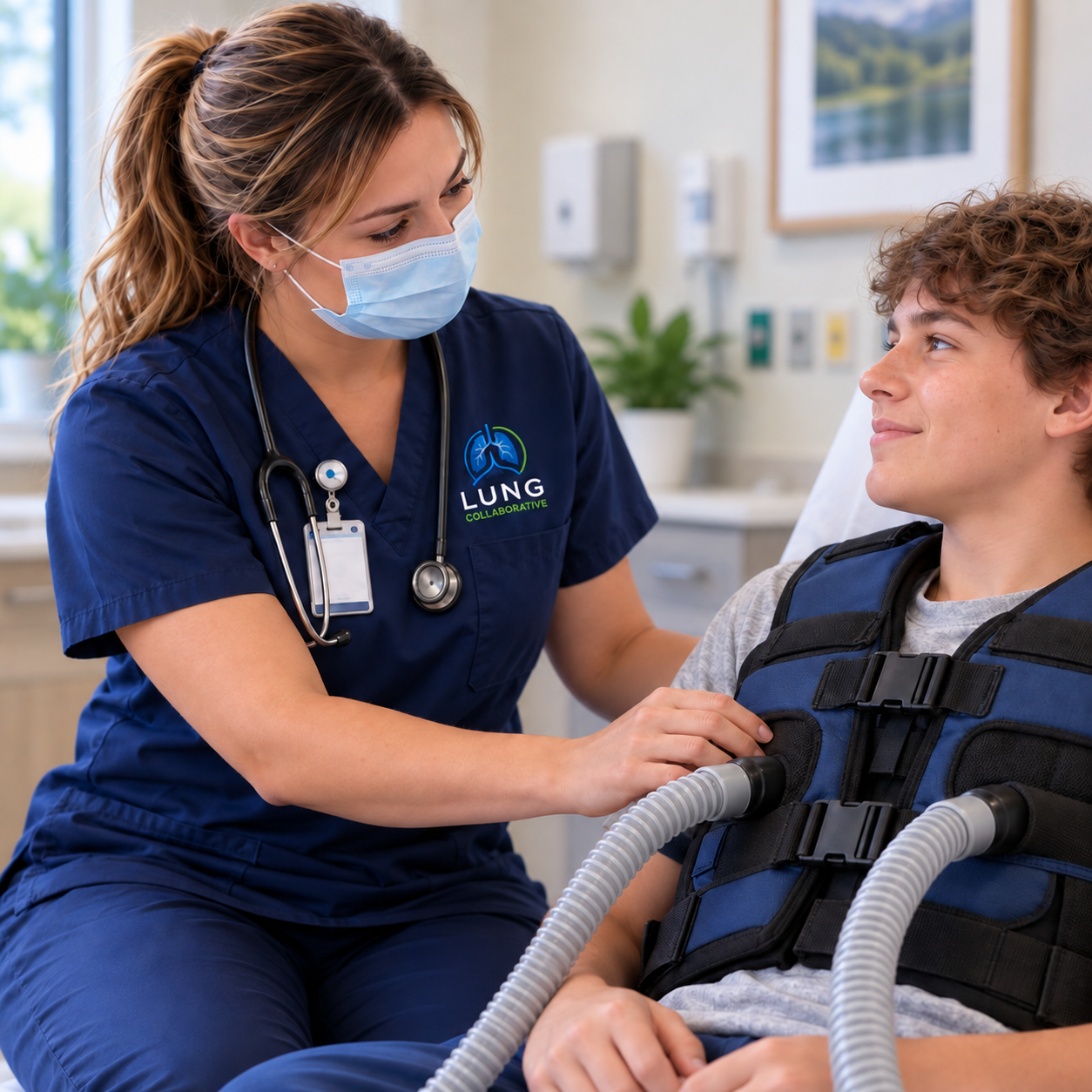 LUNG Collaborative respiratory therapist providing vest therapy to a cystic fibrosis patient